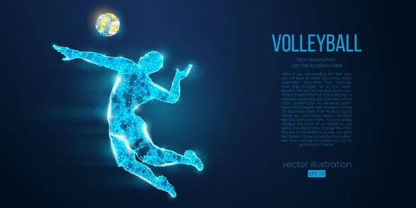 Abstract silhouette of volleyball player man, male with volleyball ball. All elements on a separate layers color can be changed to any other. Low poly neon wire outline geometric. Vector illustration — Stock Vector