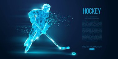 Parçacıklardan bir hokey oyuncusunun soyut silueti. Noktalar, çizgiler, üçgenler metin rengi efektleri ve arkaplan ayrı katmanlarda. Düşük polyester neon kablo dış hatları geometrik çokgen vektör çizimi