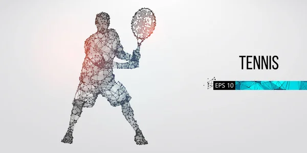 Abstrakte Silhouette eines Tennisspielers, männlich mit Ball und Schläger. Alle Elemente auf einer separaten Ebenenfarbe können zu beliebigen anderen geändert werden. Low-Poly-Neon-Draht Umriss geometrisch. Vektorillustration — Stockvektor
