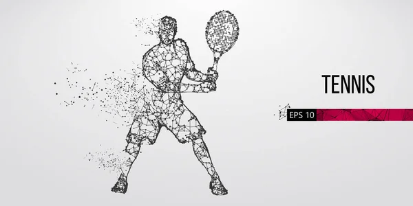 Silhouette abstraite de joueur de tennis homme, mâle avec balle et raquette. Tous les éléments sur une couleur de calque séparée peuvent être changés en n'importe quel autre. Faible poly fil néon contour géométrique. Illustration vectorielle — Image vectorielle