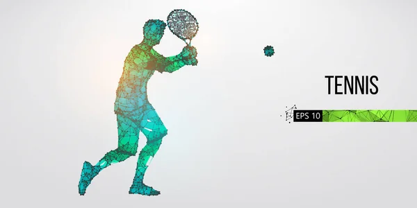 Abstrakte Silhouette eines Tennisspielers, männlich mit Ball und Schläger. Alle Elemente auf einer separaten Ebenenfarbe können zu beliebigen anderen geändert werden. Low-Poly-Neon-Draht Umriss geometrisch. Vektorillustration — Stockvektor