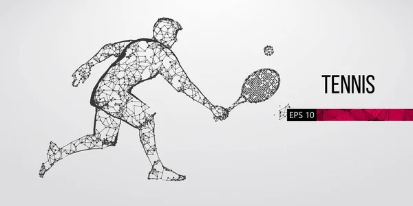 Abstrakte Silhouette eines Tennisspielers, männlich mit Ball und Schläger. Alle Elemente auf einer separaten Ebenenfarbe können zu beliebigen anderen geändert werden. Low-Poly-Neon-Draht Umriss geometrisch. Vektorillustration — Stockvektor