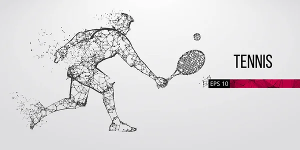 Silhouette abstraite de joueur de tennis homme, mâle avec balle et raquette. Tous les éléments sur une couleur de calque séparée peuvent être changés en n'importe quel autre. Faible poly fil néon contour géométrique. Illustration vectorielle — Image vectorielle