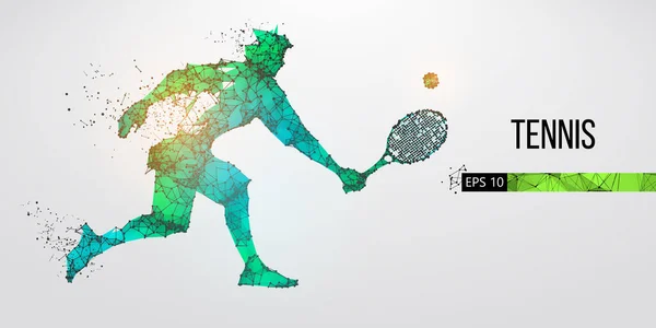 Abstrakte Silhouette eines Tennisspielers, männlich mit Ball und Schläger. Alle Elemente auf einer separaten Ebenenfarbe können zu beliebigen anderen geändert werden. Low-Poly-Neon-Draht Umriss geometrisch. Vektorillustration — Stockvektor