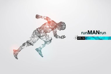 Beyaz arkaplandaki adam, telle çalışan bir atletin soyut silueti. Sporcu sprint ve maraton koşar. EP dosyasının uygun organizasyonu. Vektör çizimi. İzlediğiniz için teşekkürler.