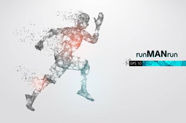 Beyaz arkaplandaki adam, telle çalışan bir atletin soyut silueti. Sporcu sprint ve maraton koşar. EP dosyasının uygun organizasyonu. Vektör çizimi. İzlediğiniz için teşekkürler.