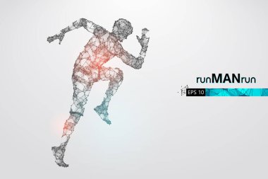 Beyaz arkaplandaki adam, telle çalışan bir atletin soyut silueti. Sporcu sprint ve maraton koşar. EP dosyasının uygun organizasyonu. Vektör çizimi. İzlediğiniz için teşekkürler.