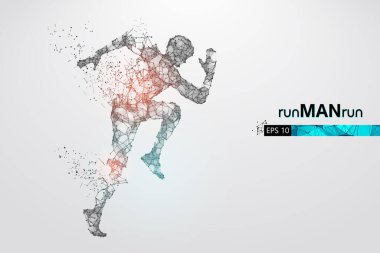Beyaz arkaplandaki adam, telle çalışan bir atletin soyut silueti. Sporcu sprint ve maraton koşar. EP dosyasının uygun organizasyonu. Vektör çizimi. İzlediğiniz için teşekkürler.
