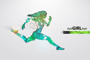 Telle çalışan bir atletin soyut silueti, beyaz arka planda bir kadın. Sporcu sprint ve maraton koşar. EP dosyasının uygun organizasyonu. Vektör çizimi. İzlediğiniz için teşekkürler.
