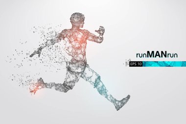 Beyaz arkaplandaki adam, telle çalışan bir atletin soyut silueti. Sporcu sprint ve maraton koşar. EP dosyasının uygun organizasyonu. Vektör çizimi. İzlediğiniz için teşekkürler.