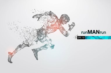 Beyaz arkaplandaki adam, telle çalışan bir atletin soyut silueti. Sporcu sprint ve maraton koşar. EP dosyasının uygun organizasyonu. Vektör çizimi. İzlediğiniz için teşekkürler.