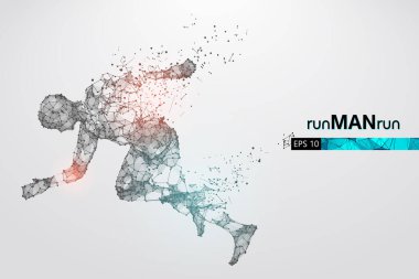 Beyaz arkaplandaki adam, telle çalışan bir atletin soyut silueti. Sporcu sprint ve maraton koşar. EP dosyasının uygun organizasyonu. Vektör çizimi. İzlediğiniz için teşekkürler.