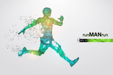 Beyaz arkaplandaki adam, telle çalışan bir atletin soyut silueti. Sporcu sprint ve maraton koşar. EP dosyasının uygun organizasyonu. Vektör çizimi. İzlediğiniz için teşekkürler.