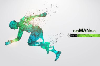 Beyaz arkaplandaki adam, telle çalışan bir atletin soyut silueti. Sporcu sprint ve maraton koşar. EP dosyasının uygun organizasyonu. Vektör çizimi. İzlediğiniz için teşekkürler.