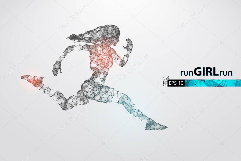 Abstract silhouette of a wireframe running athlete, woman on the white background. Athlete runs sprint and marathon. Convenient organization of eps file. Vector illustration. Thanks for watching
