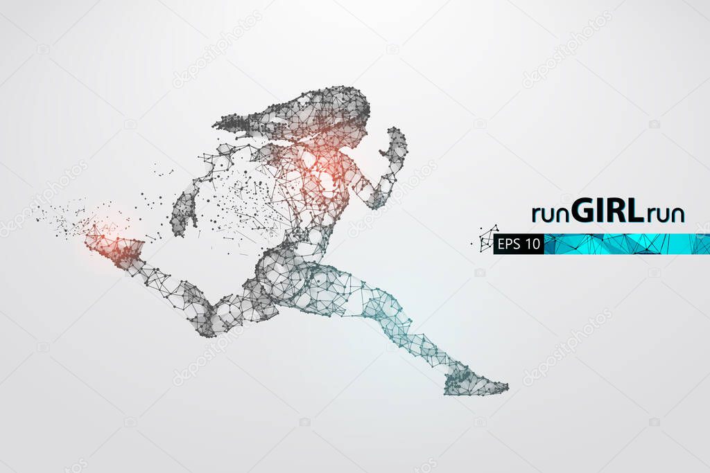 Abstract silhouette of a wireframe running athlete, woman on the white background. Athlete runs sprint and marathon. Convenient organization of eps file. Vector illustration. Thanks for watching