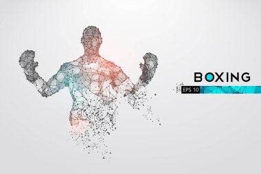 Beyaz arka planda boks eldivenleri olan bir boksörün soyut silueti. Boksör kazandı. EP dosyasının uygun organizasyonu. Vektör çizimi. İzlediğiniz için teşekkürler.