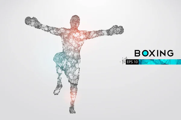 Silhueta abstrata de um lutador boxeador wireframe com luvas de boxe no fundo branco. Boxer é o vencedor. Organização conveniente do arquivo eps. Ilustração vetorial. Obrigado por ver. —  Vetores de Stock