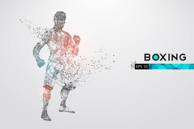 Beyaz arka planda boks eldivenleri olan bir boksörün soyut silueti. Boksör kazandı. EP dosyasının uygun organizasyonu. Vektör çizimi. İzlediğiniz için teşekkürler.