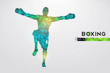 Beyaz arka planda boks eldivenleri olan bir boksörün soyut silueti. Boksör kazandı. EP dosyasının uygun organizasyonu. Vektör çizimi. İzlediğiniz için teşekkürler.