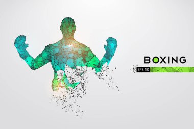 Beyaz arka planda boks eldivenleri olan bir boksörün soyut silueti. Boksör kazandı. EP dosyasının uygun organizasyonu. Vektör çizimi. İzlediğiniz için teşekkürler.