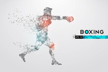 Beyaz arka planda boks eldivenleri olan bir boksörün soyut silueti. Boksör kazandı. EP dosyasının uygun organizasyonu. Vektör çizimi. İzlediğiniz için teşekkürler.