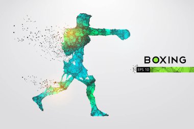 Beyaz arka planda boks eldivenleri olan bir boksörün soyut silueti. Boksör kazandı. EP dosyasının uygun organizasyonu. Vektör çizimi. İzlediğiniz için teşekkürler.