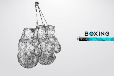 Beyaz arka planda bir kablo boksör eldiveninin soyut silueti. Boks malzemeleri. Boksör kazandı. EP dosyasının uygun organizasyonu. Vektör çizimi. İzlediğiniz için teşekkürler.