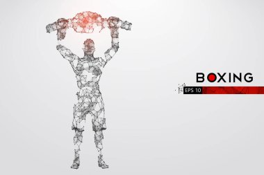 Beyaz arka planda boks eldivenleri olan bir boksörün soyut silueti. Boksör kazandı. EP dosyasının uygun organizasyonu. Vektör çizimi. İzlediğiniz için teşekkürler.