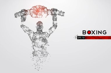 Beyaz arka planda boks eldivenleri olan bir boksörün soyut silueti. Boksör kazandı. EP dosyasının uygun organizasyonu. Vektör çizimi. İzlediğiniz için teşekkürler.