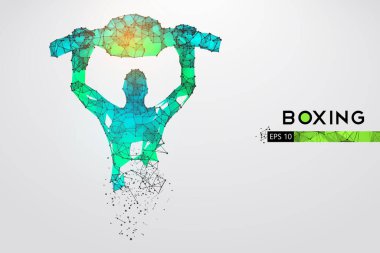 Beyaz arka planda boks eldivenleri olan bir boksörün soyut silueti. Boksör kazandı. EP dosyasının uygun organizasyonu. Vektör çizimi. İzlediğiniz için teşekkürler.