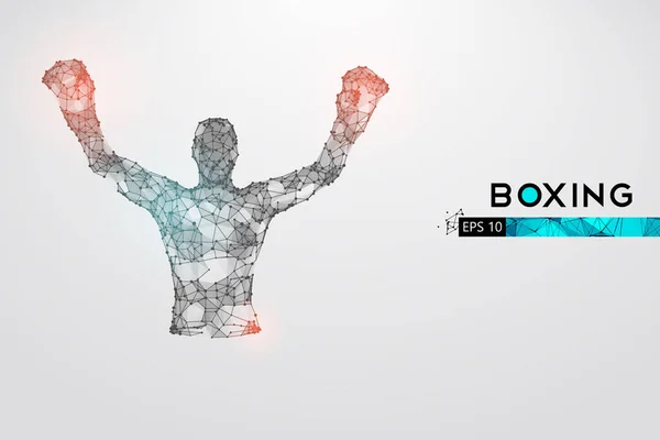 Silhueta abstrata de um lutador boxeador wireframe com luvas de boxe no fundo branco. Boxer é o vencedor. Organização conveniente do arquivo eps. Ilustração vetorial. Obrigado por ver. —  Vetores de Stock