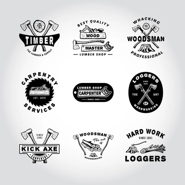 SET DE BADGE LUMBER, BOIS, OUTIL . — Image vectorielle