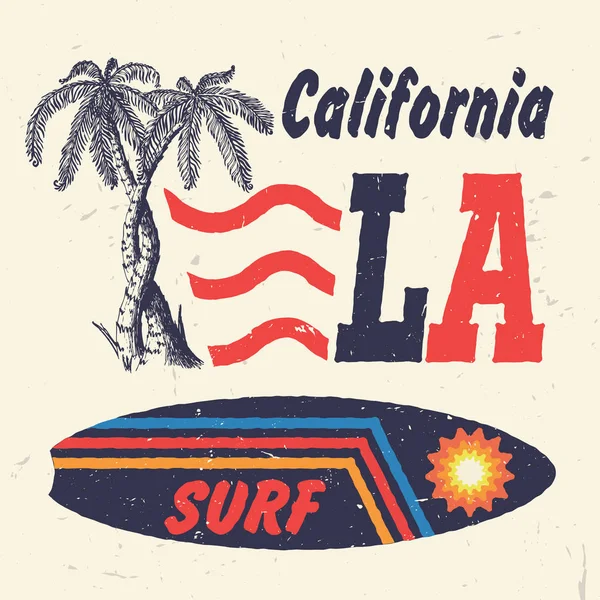Surf na Califórnia. Palmeiras artesanais . — Vetor de Stock