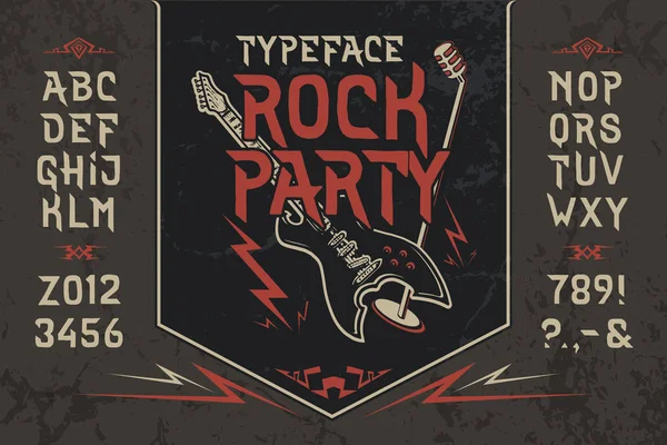 Font Rock Party. Pop lettere d'arte vintage, numeri — Vettoriale Stock