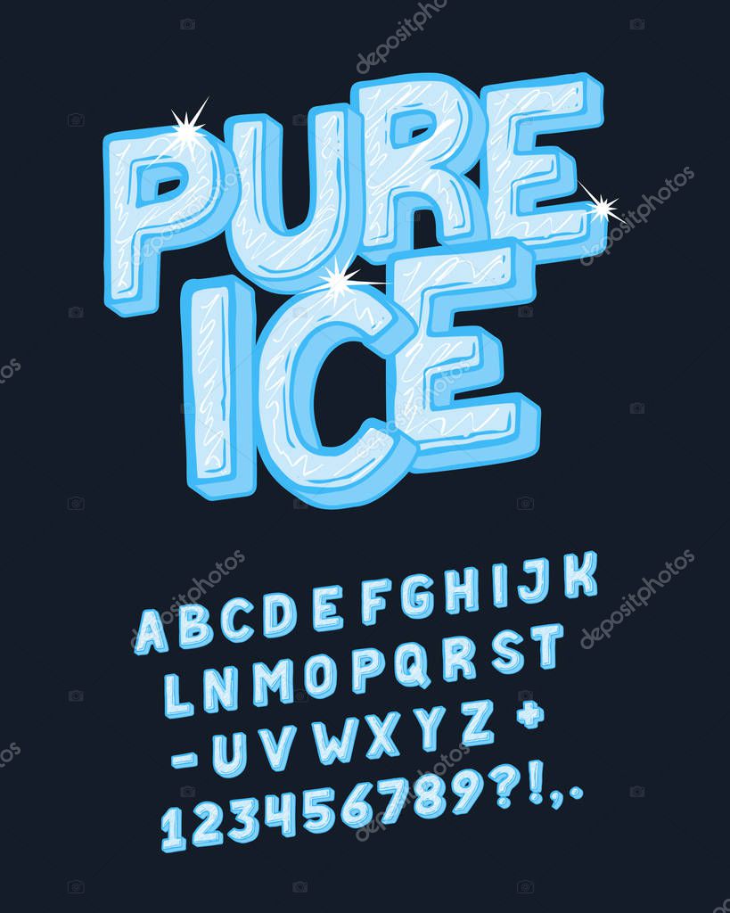 Font Pure Ice. Craft retro vintage typeface design. Fashion type. Pop modern display vector letters alphabet. Drawn in graphic style. Set of Latin characters, numbers.