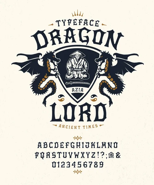 Czcionka Dragon Lord. Pop vintage litery, cyfry — Wektor stockowy