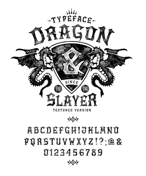 Toon met de hand vervaardigde vintage Font Dragon Slayer. Getextureerde versie. — Stockvector