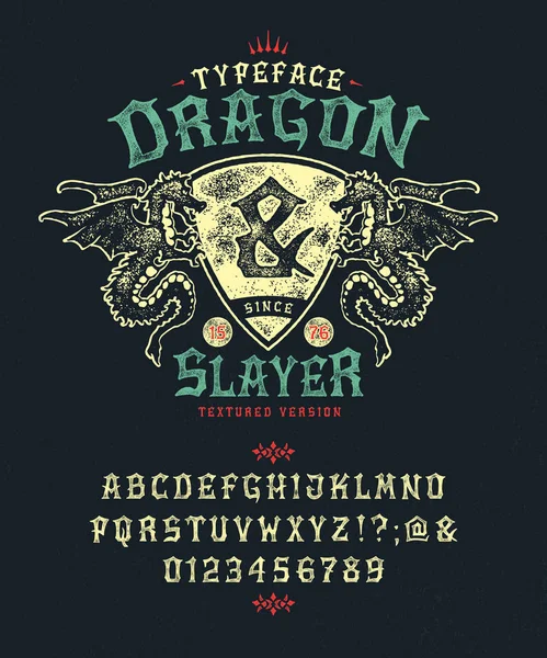 Font Dragon Lord. Pop vintage bokstäver, siffror — Stock vektor