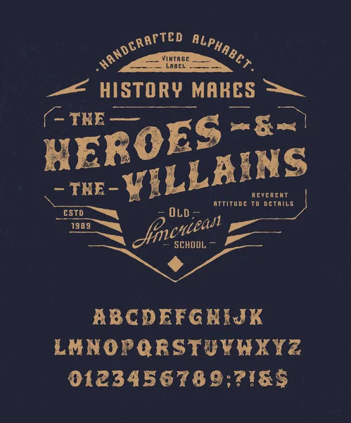 Font Heroes and Villains. Lettere d'epoca, numeri — Vettoriale Stock