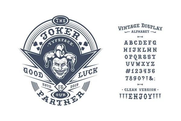 Display artigianale vintage Font Joker. Lettere e numero — Vettoriale Stock