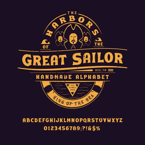 Εμφάνιση χειροποίητα vintage γραμματοσειράς Great Sailor vintage design. — Διανυσματικό Αρχείο