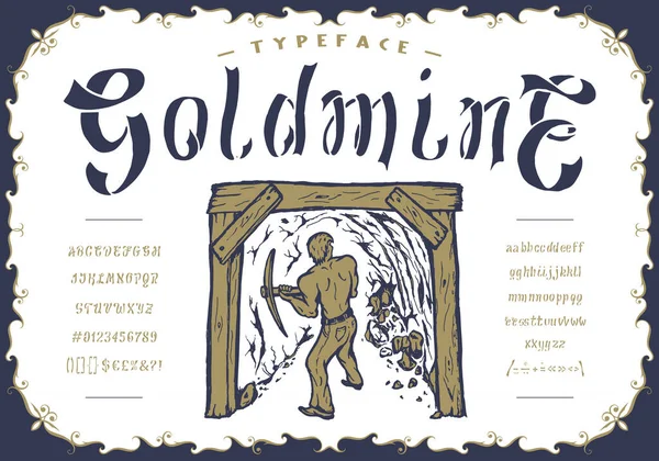 Carattere Goldmine. Artigianato retrò design del carattere vintage — Vettoriale Stock