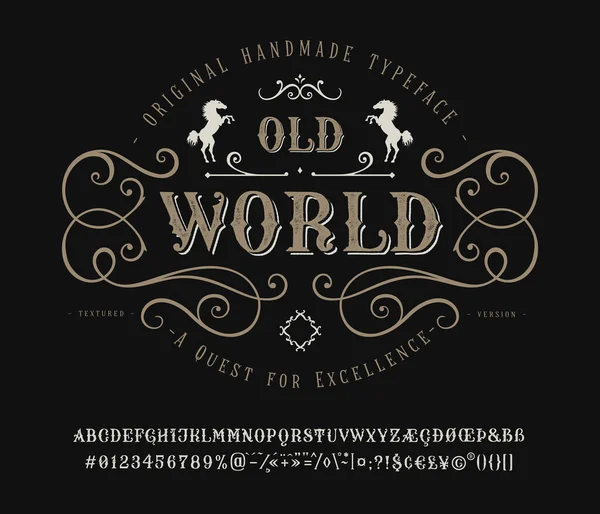 Lettertype Old World. Vintage letter en nummer — Stockvector