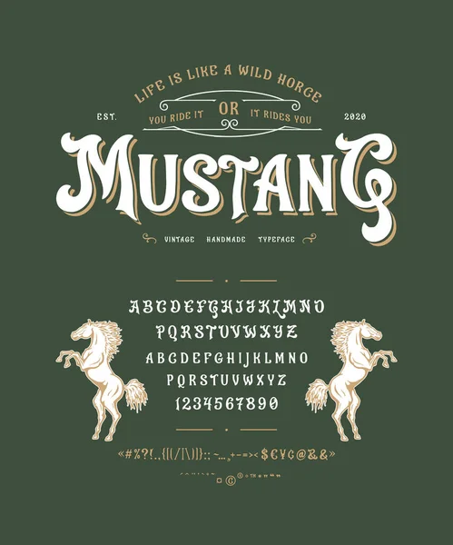 Carattere Mustang. Design del carattere vintage — Vettoriale Stock