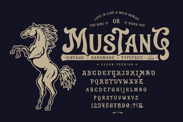 Carattere Mustang. Design del carattere vintage — Vettoriale Stock