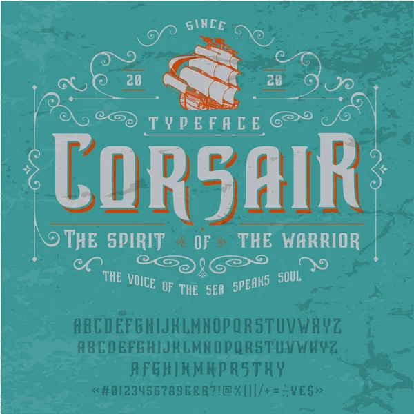 Font CORSAIR. Design de tipografia vintage . — Vetor de Stock