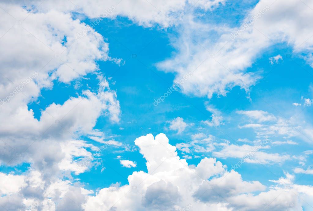 White cloud and rain cloud on blue sky background image.
