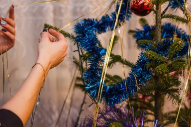 Kız bir köknar ağacı süsle