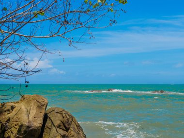 Kaya, deniz ağaç ve blue sky adlı Khaolak-Lumru Milli Parkı Phang nga, Tayland